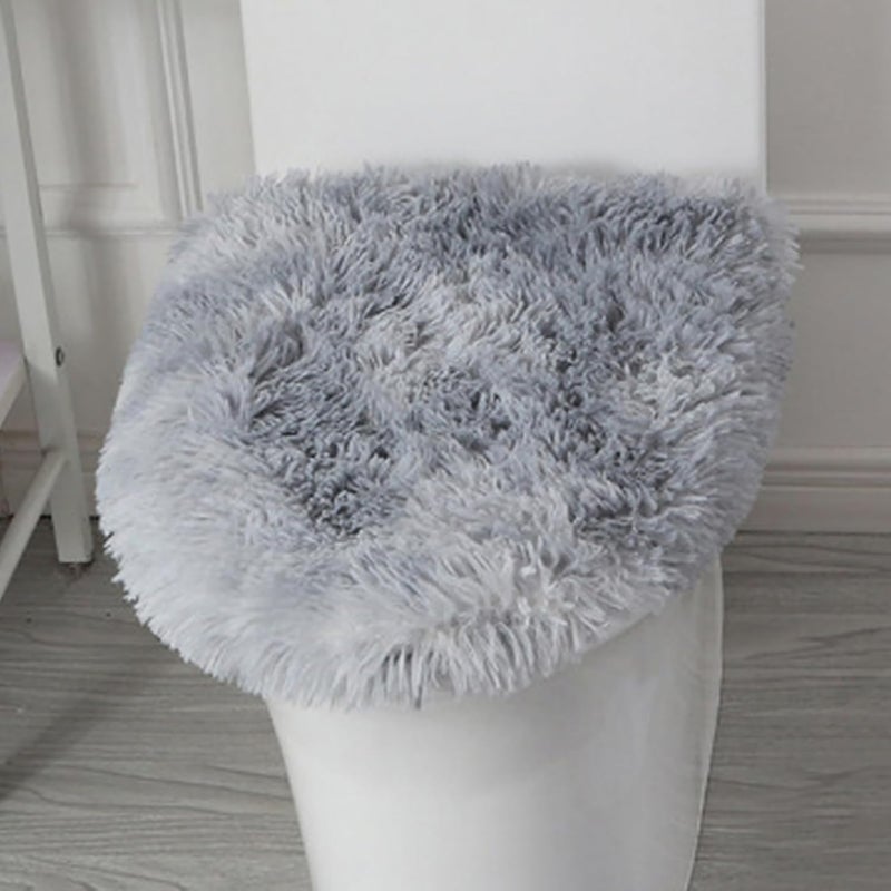 Insun Soft Fluffy Toilet Seat Cover, Washable Absorbent Lid Cover, Adjustable Non Slip Backing for Most Bathroom Toilet Lids Tie-Dyed Silver Grey 17.7" x 19.7" - Image 1
